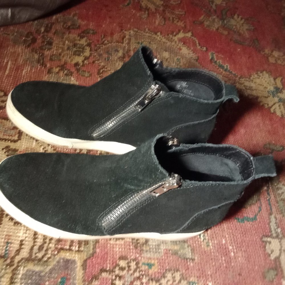 Steve Madden Black Suede Wedgie Wedge Leather Shoes